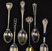 8x various decorative silver golfing tea spoons from 1920/30's s to incl Willingdon Golf Club