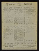 1896 M.C.C. v Australia Cricket Scorecard played at Lord's July 23-25, 1st Test Match, England won
