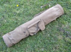 Good War time webbing golf bag with travel hood, large ball pocket and shoulder strap c/w initials