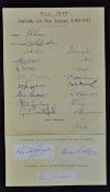 1950-51 M.C.C. Tour to Australia and New Zealand Autographed Team Sheet with signatures featuring