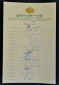 1953 Australian XI Coronation Tour Signed Cricket Team Sheet to feature players Hassett, Morris,