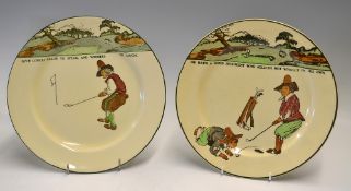 2x Royal Doulton Golfing Series Ware plates - decorated with Crombie style golfing figures and