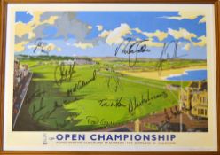 Rare 2000 St Andrews Open Golf Championship poster signed by the winner Tiger Woods (Grand Slam) and