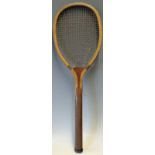 J. Holden, 10 Upper Baker Street London wooden tennis racket c.1910 fitted with a convex wedge,