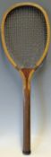 J. Holden, 10 Upper Baker Street London wooden tennis racket c.1910 fitted with a convex wedge,