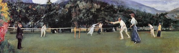 Tennis Prints to include 'The Tennis Party' after Sir John Lavery 1885 framed and glazed, measures