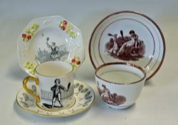 Tennis Ceramic Selection to include Victorian octagonal plate decorated with battledore scene