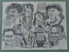 Sir Don Bradman Signed Cricket Print 'Knights of the Wicket' artist proof limited edition 250,