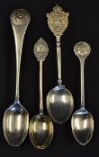 4x interesting Golf Club silver decorative teaspoons to incl Beulah Hill, Beeston Fields, Kodaikanal