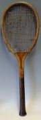 T.H Prosser and Sons wooden fan tail tennis racket c.1905 retailed by Henry Whitty Liverpool, fitted