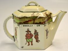 Scarce Royal Doulton Golfing Series Ware teapot - hexagonal shape decorated with Crombie style