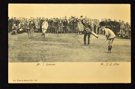Early St Andrews golfing postcard showing Mr J Graham and Mr J.L Low putting out-The Wrench Series