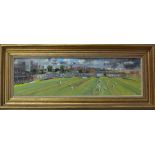 Sheree Valentines-Daines Cricket Oil Painting 1985 Ashes 4th Test Old Trafford - framed, measuring