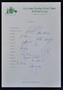 1979 World Cup Australian Touring Cricket Team Signed Team Sheet including players such as Hughes,