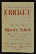 1925 England v Australia Cricket Publication 'Cricket' 108th Test Match 4th Test Match 1924-25