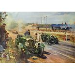 Terence Cuneo 'Bentleys at Le Mans 1929' Colour Print framed, measures 81 x 56cm approx. with some