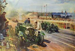 Terence Cuneo 'Bentleys at Le Mans 1929' Colour Print framed, measures 81 x 56cm approx. with some