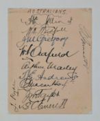 1926 Australian XI Cricket Team Signed Autograph Page which played against C.I. Thornton's XI at