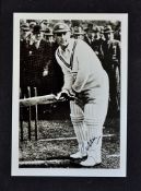 Sir George 'Gubby' Allen Signed Cricket Photocard depicting Allen in a batting scene with