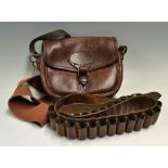 Leather cartridge bag and belt to incl Brady "Payne Galway" for 75 and a leather 12g x26 cartridge