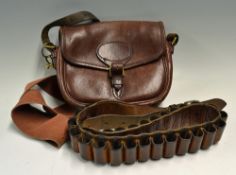 Leather cartridge bag and belt to incl Brady "Payne Galway" for 75 and a leather 12g x26 cartridge