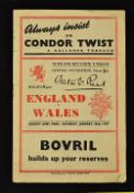 1947 Wales (Runners-up) v England (Champions) rugby programme-played at Cardiff Arms Park on