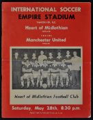 1960 Hearts v Manchester United Tour football programme in Vancouver, 28 May 1960, match