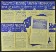 Collection of Shrewsbury Town home programmes to include 1952/1953 Oswestry Town, Exeter City,