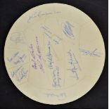 White Football Signed Plaque signed by Legends of the game such as Stanley Matthews, Wilf Mannion,