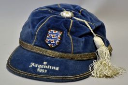 1953 England international cap v Argentina in Buenos Aires 17 May 1953, awarded to Tom Finney, comes