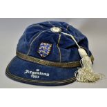 1953 England international cap v Argentina in Buenos Aires 17 May 1953, awarded to Tom Finney, comes