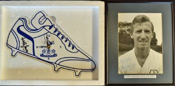 Signed Cliff Jones Photograph and Boot Wall Clock Tottenham Hotspur and Wales winger signed in