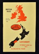 1950 British Lions v Canterbury rugby programme - played on 3rd June with the Lions winning 16-5 -