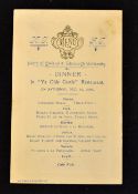 Rare 1899 North of Ireland vs Edinburgh University rugby dinner menu - held "In Ye Olde Castle