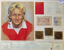 Denis Law Signed Montage includes artist signature, display includes reproduction tickets etc.,