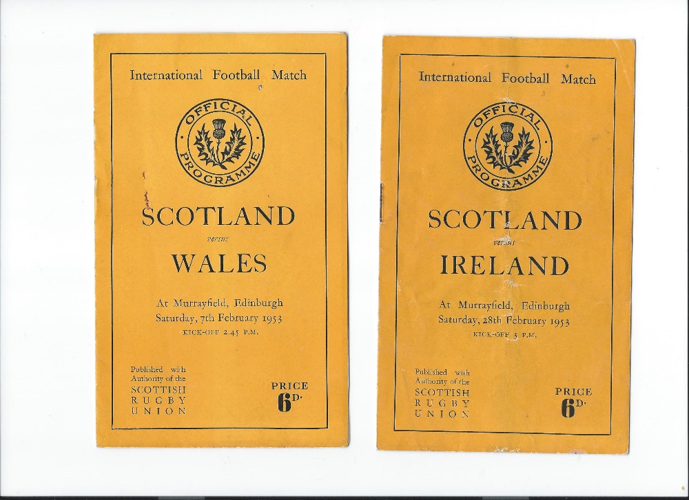 2x 1953 Scotland rugby programmes to incl v Wales 7/2/53 (Runners Up) and v Ireland 28/2/53 - some