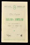1954 Ireland v Scotland rugby programme - played at Ravenhill Saturday 27th February with Ireland