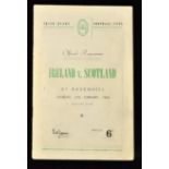 1954 Ireland v Scotland rugby programme - played at Ravenhill Saturday 27th February with Ireland