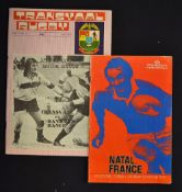 2x 1975 France Rugby Tour to South Africa programmes - v Natal Kings Park Durban Saturday 31 May and