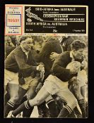 1969 South Africa v Australia souvenir rugby souvenir publication - issued for the 1st test match