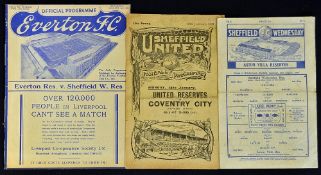 1935/36 Sheffield Wednesday reserves v Aston Villa Football programme plus 1937/38 Everton