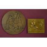 2x 20thc Bronze Rugby Medals (2) - to incl French embossed rectangular plaque stamped Andre Mery