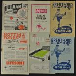 Leeds United away football programmes to include 1946/1947 Brentford, 1947/1948 Brentford, 1951/1952