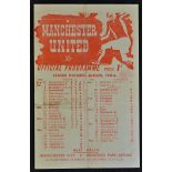 1945/1946 Manchester United v Burnley War League North match programme, single sheet. Good.