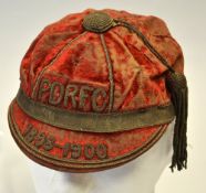 1898-1900 PDRFC Honours Rugby Cap - possibly Pembroke Dock RFC - fading and very well-worn red cap