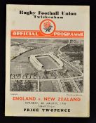 1936 Historic England v New Zealand rugby programme - single folded card with some slight