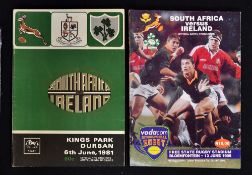 2x South Africa v Ireland rugby programmes to incl 1981 played at Kings Park Durban with Ireland