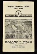 1946 England v Wales rugby programme large single folded card with vertical and horizontal pocket