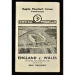 1946 England v Wales rugby programme large single folded card with vertical and horizontal pocket