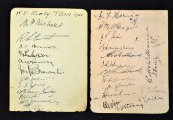 1928 New Zealand All Blacks rugby autographs - on two pages removed from autograph book, bold